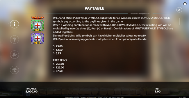 emperors champion paytable 1 paytable