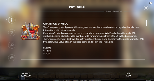 emperors champion paytable 2 paytable