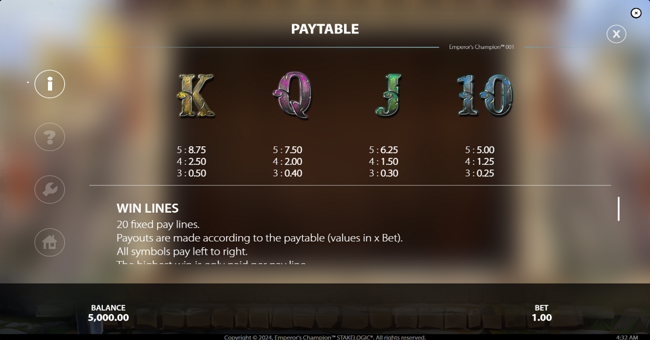emperors champion paytable 4 paytable