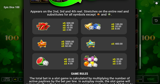 epic dice 100 paytable paytable