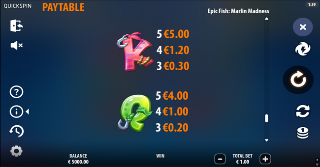 epic fish marlin madness paytable 5 paytable