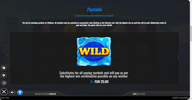 everest avalanche paytable 1 paytable