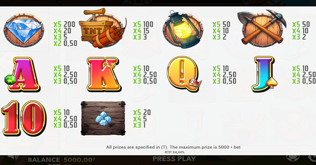 explosive diamond mine paytable paytable