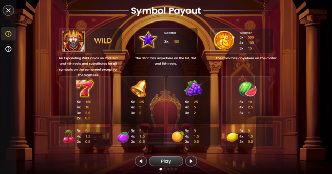 extra king 100 paytable 1 paytable