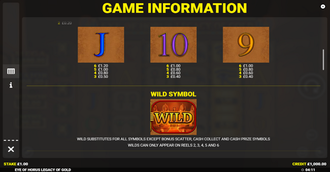 eye of horus legacy of gold paytable 2 paytable