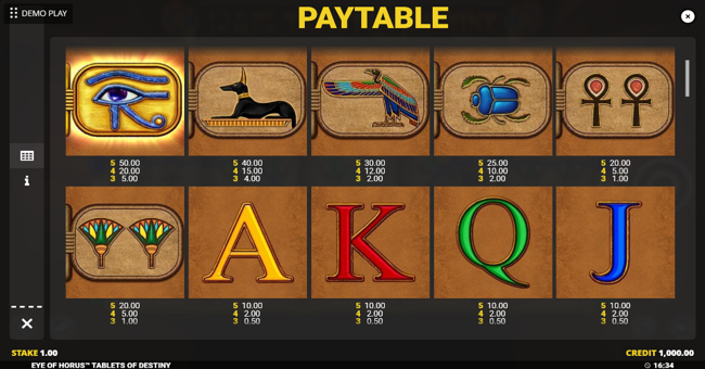 eye of horus tablets of destiny paytable 1 paytable