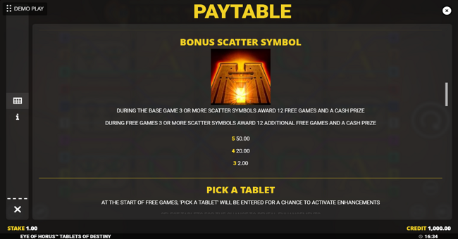 eye of horus tablets of destiny paytable 3 paytable
