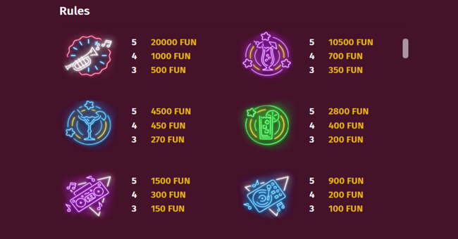 face control paytable paytable