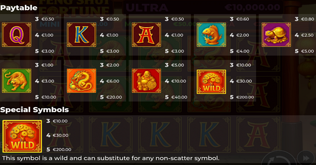 feng shui fortune paytable paytable