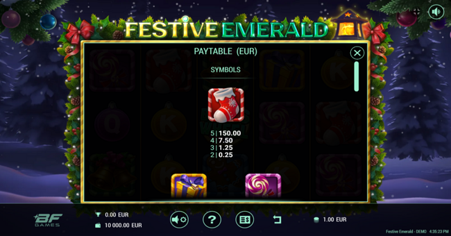 festive emerald paytable 1 paytable