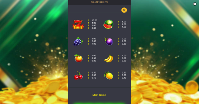 fiery sevens hot 100 paytabl 2 paytable