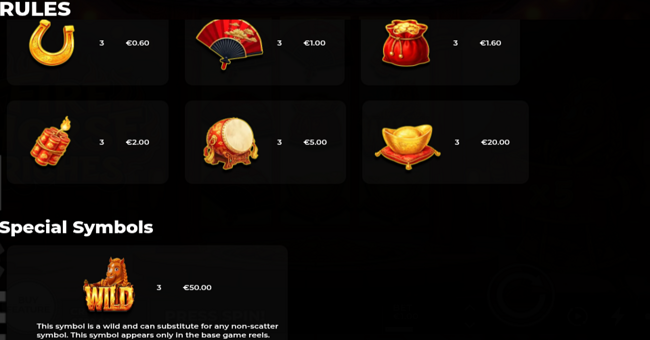 fire horse riches paytable paytable