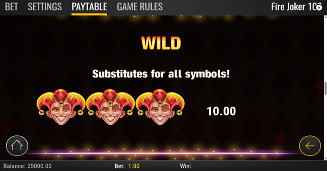 fire joker 100 paytable 1 paytable