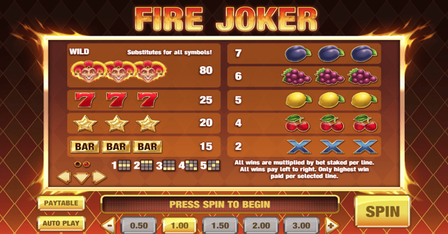 fire joker 2 paytable