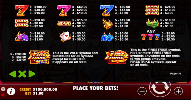 fire strike 2 1 paytable