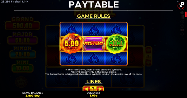 fireball link cash up paytable paytable