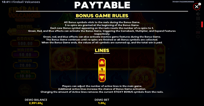 fireball volcanoes trinity series paytable 2 paytable
