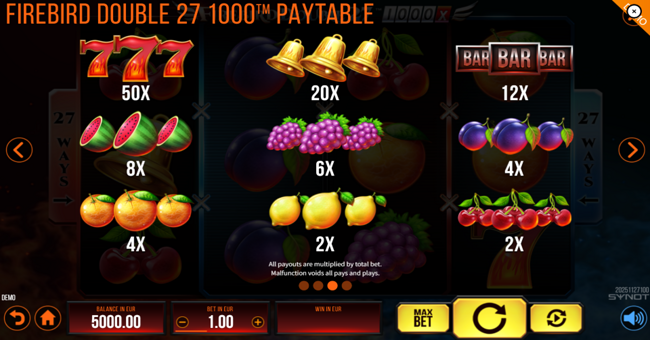 firebird double 27 1000x paytable 1 paytable