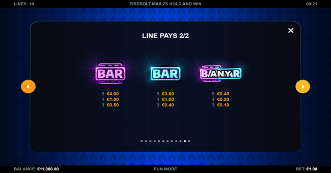 firebolt max 7s hold and win paytable 1 paytable