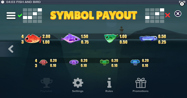 fish and bird paytable paytable