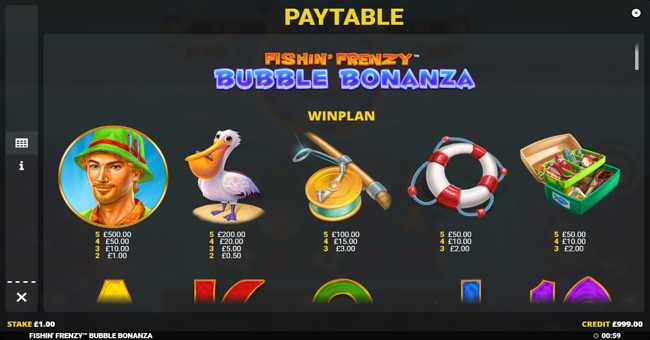 fishin frenzy bubble bonanza paytable 1 paytable
