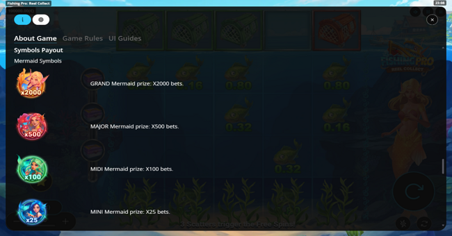 fishing pro reel collect paytable 1 paytable