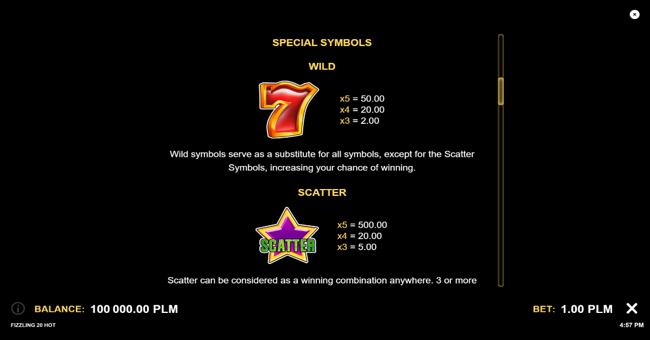 fizzling 20 hot paytable 2 paytable