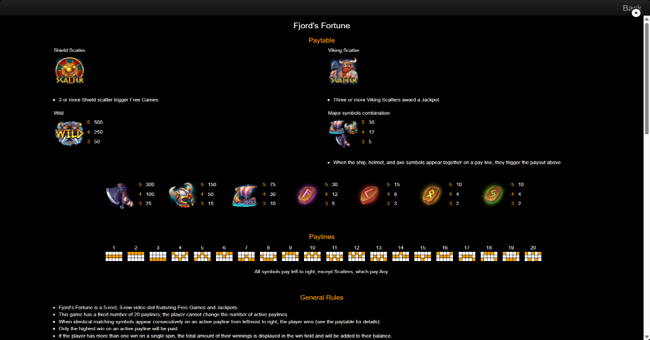 fjords fortune paytable paytable