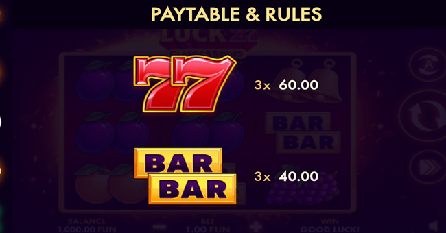 flaming luck 27 classic series paytable 1 paytable