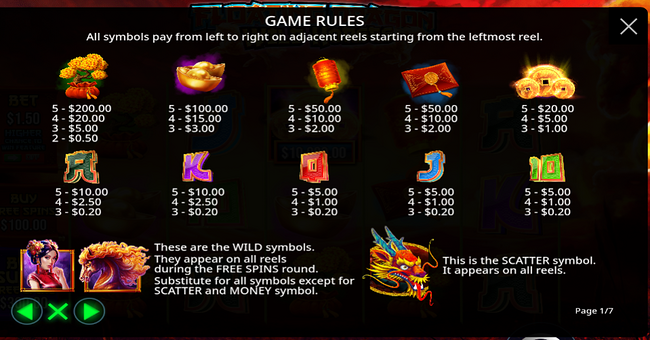 floating dragon wild horses paytable 1 paytable