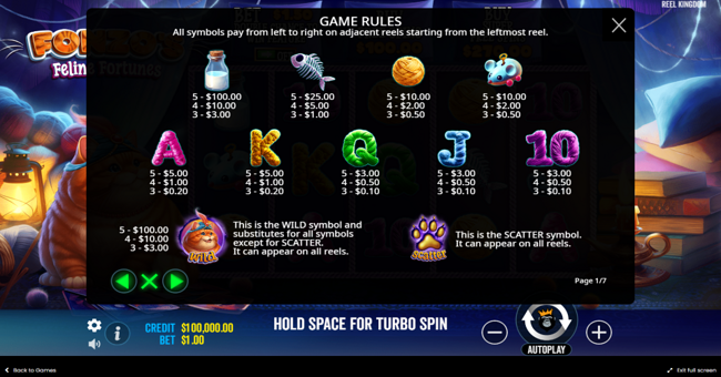 fonzos feline fortunes paytable paytable