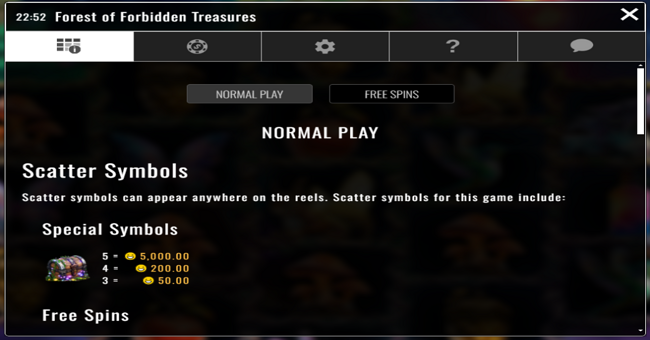 forest of forbidden treasures paytable 1 paytable