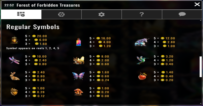 forest of forbidden treasures paytable 2 paytable