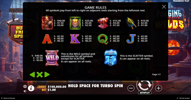 forging wilds paytable paytable