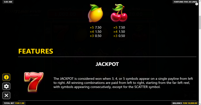 fortune five 20 lines paytable 2 paytable