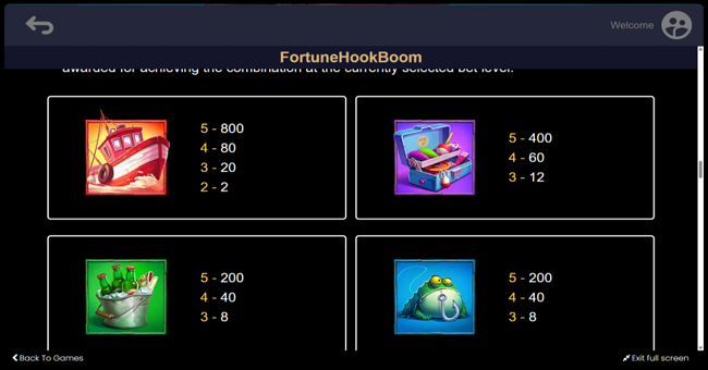 fortune hook boom paytable 1 paytable