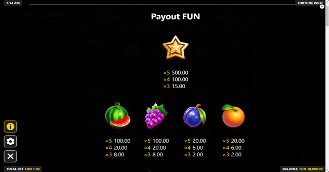 fortune wild paytable 1 paytable