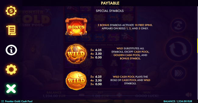 frontier gold cash pool paytable 3 paytable