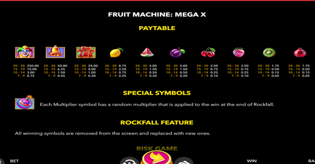 fruit machine mega x paytable 1 paytable