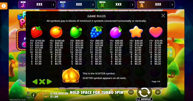 fruit party oranje jackpot paytable paytable