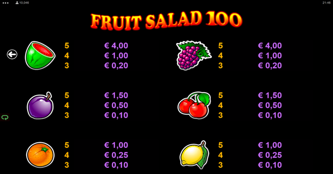 fruit salad 100 paytable 3 paytable