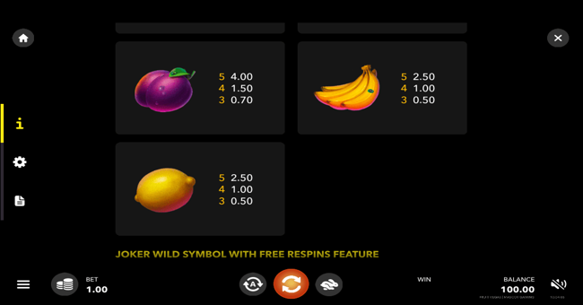 fruit vegas paytable2 paytable