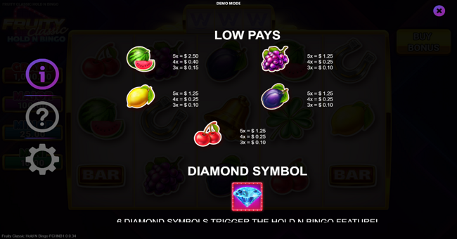 fruity classic hold n bingo paytable 2 paytable