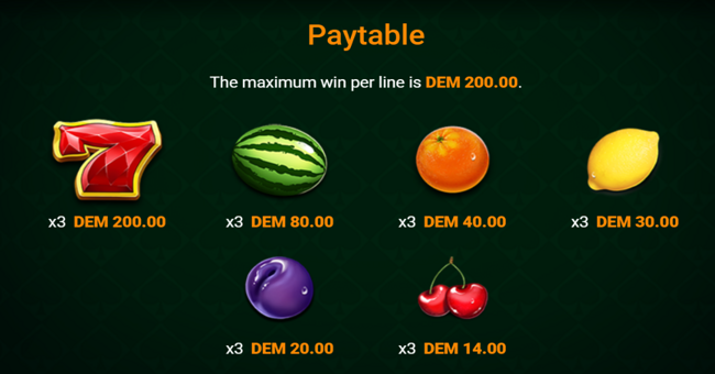 fruityliner x paytable paytable