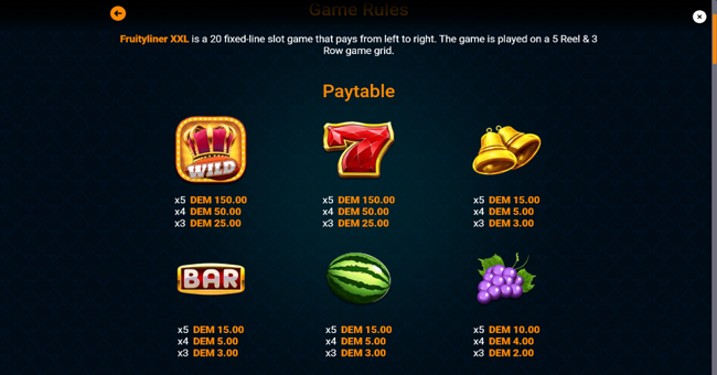 fruityliner xxl paytable 1 paytable