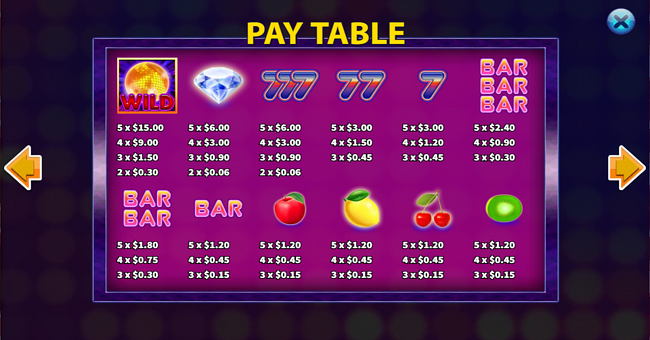 funky disco paytable paytable