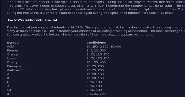 funky fruits farm paytable paytable