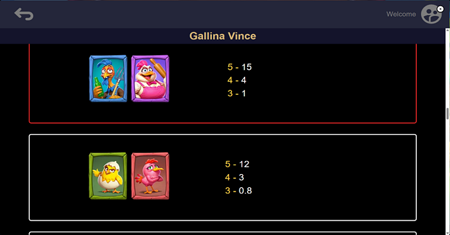 gallina vince paytable 1 paytable