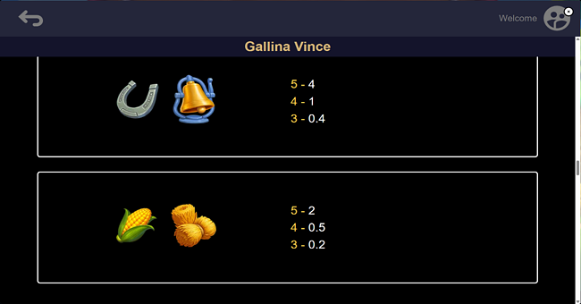 gallina vince paytable 3 paytable