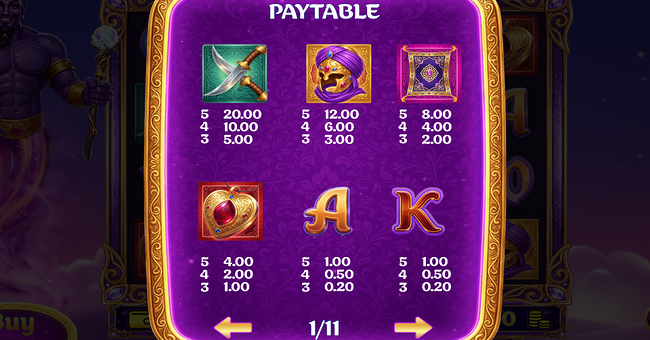 game time tec genies 3 wishes paytable 1 paytable